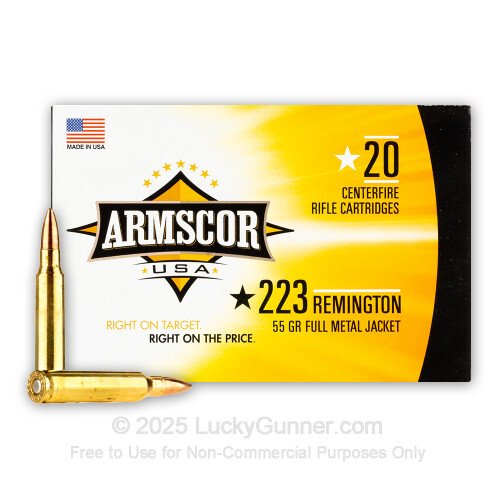 223 Rem Ammo 55 gr FMJ Armscor - 1000 Rounds High-Quality Bulk Rifle Ammunition