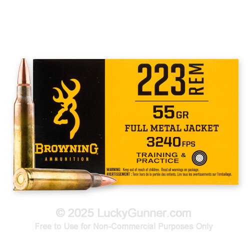 223 Rem Ammo 55 Grain FMJ Browning - 1000 Rounds Bulk Cartridge Pack