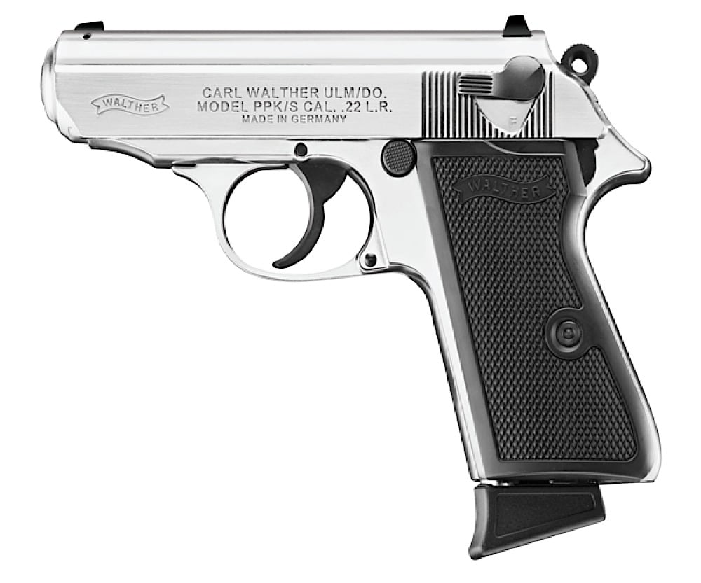 Walther Arms PPK/S .22 LR, 3.35" Nickel Threaded Barrel, Black Grips, 10 Rounds,
